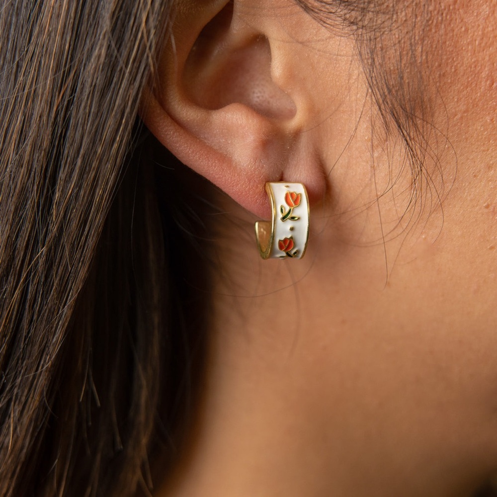 Enamel & gold floral hoops β¨π· - Picture 3 of 3